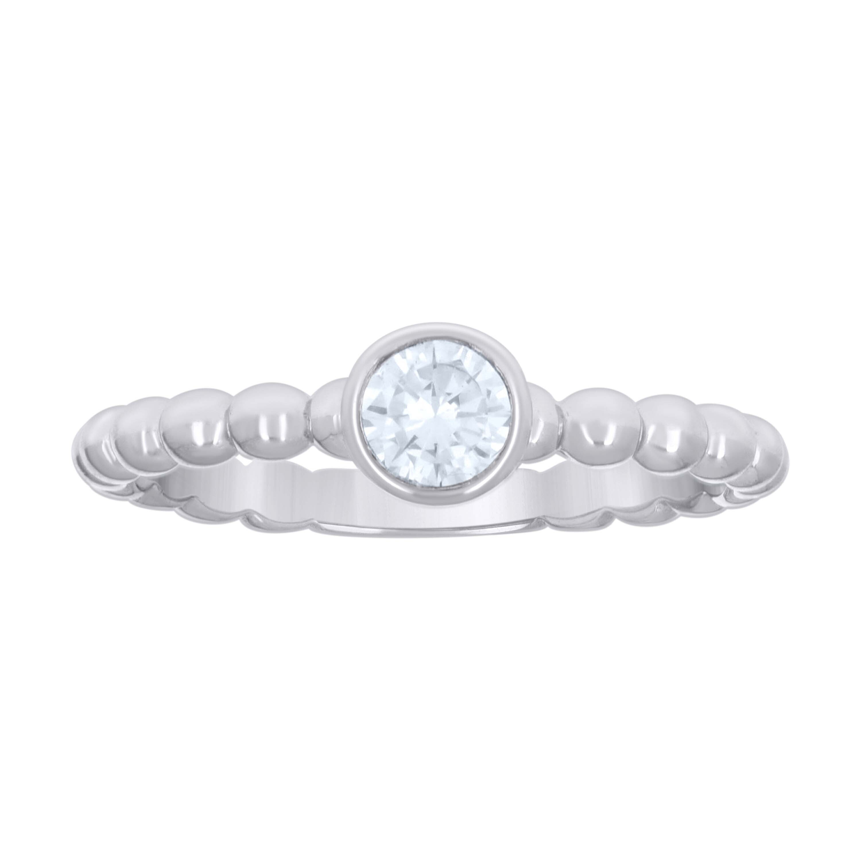 925 Sterling Silver Womens Cubic-Zirconia Beaded Fashion Ring Size 5